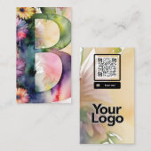 Carte De Visite Monogramme B Daisy Floral Aquarelle QR Code Logo (Devant / Derrière)