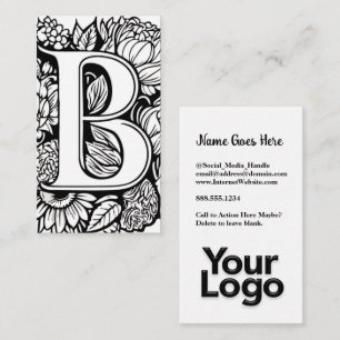 Carte De Visite Monogramme B Floral Black and White Company Logo