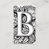 Carte De Visite Monogramme B Noir et blanc Floral QR Code Logo (Devant)