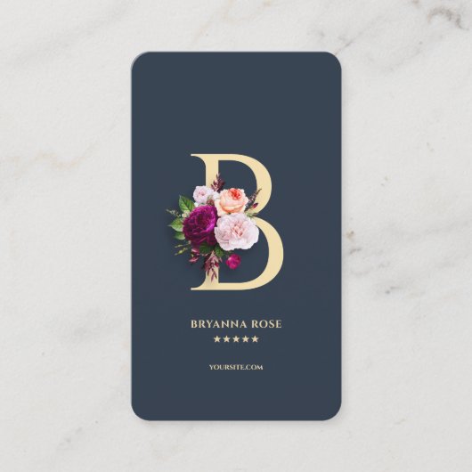 Carte De Visite Monogramme B Professionnel Bleu foncé Or (Devant)