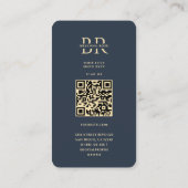 Carte De Visite Monogramme B Professionnel Bleu foncé Or (Dos)