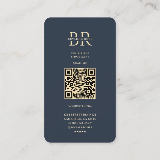 Carte De Visite Monogramme B Professionnel Bleu foncé Or (Dos)