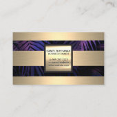 Carte De Visite Monogramme | Bandes métalliques d'or | Feuilles de (Dos)