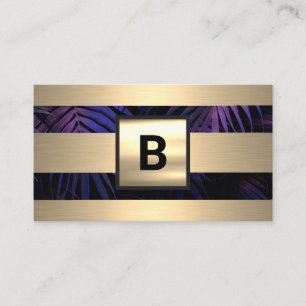 Carte De Visite Monogramme Bandes métalliques d'or Feuilles de