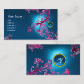 Carte De Visite MONOGRAMME BAROQUE FLORENTINE bleu GEM (Devant / Derrière)
