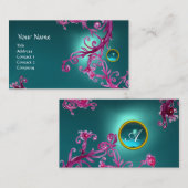 Carte De Visite MONOGRAMME BAROQUE FLORENTINE bleu GEM (Devant / Derrière)