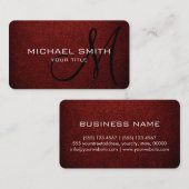 Carte De Visite Monogramme Barre rouge cuir look (Devant / Derrière)