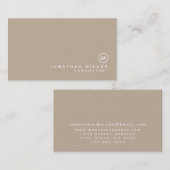 Carte De Visite Monogramme beige minimaliste (Devant / Derrière)