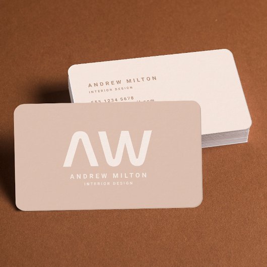 Carte De Visite Monogramme beige minimaliste