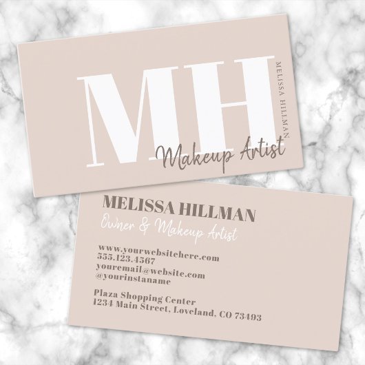 Carte De Visite Monogramme Beige Simple et Professionnel