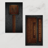 Carte De Visite Monogramme Black Leather Look (Devant / Derrière)