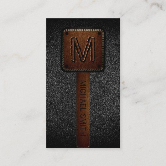 Carte De Visite Monogramme Black Leather Look (Devant)