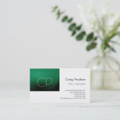 Carte de visite Monogramme blanc à rayures vertes  (Debout devant)