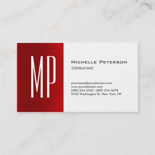 Carte De Visite Monogramme blanc blanc rouge clair professionnel m (Devant)