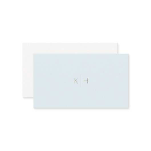 Carte de visite Monogramme blanc bleu pâle minimal (Devant/Arrière en situation)