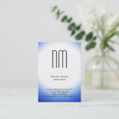 Carte De Visite Monogramme blanc bleu simple (Debout devant)