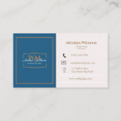 Carte De Visite Monogramme blanc bleu simple (Dos)