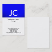Carte De Visite Monogramme blanc bleu vertical professionnel uni (Devant / Derrière)