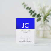 Carte De Visite Monogramme blanc bleu vertical professionnel uni (Debout devant)