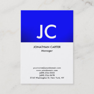 Carte De Visite Monogramme blanc bleu vertical professionnel uni