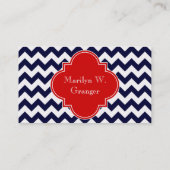 Carte De Visite Monogramme blanc Chevron rouge Quatrefoil (Dos)