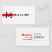 Carte De Visite Monogramme blanc clair élégant rouge moderne #2 (Devant / Derrière)