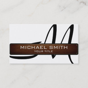Carte De Visite Monogramme Blanc cuir moderne look