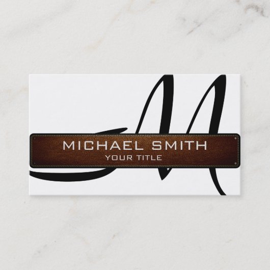 Carte De Visite Monogramme Blanc cuir moderne look (Devant)