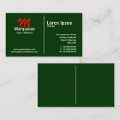 Carte De Visite Monogramme blanc de règle moyenne - Vert foncé (Devant / Derrière)