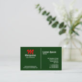 Carte De Visite Monogramme blanc de règle moyenne - Vert foncé (Debout devant)