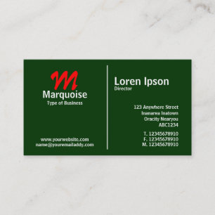 Carte De Visite Monogramme blanc de règle moyenne - Vert foncé