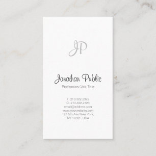 Carte De Visite Monogramme blanc élégant professionnel simple
