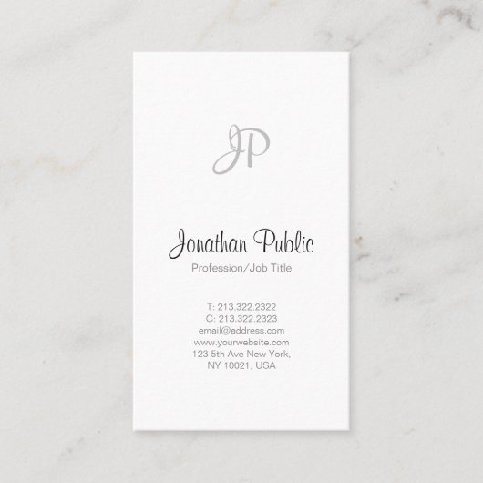 Carte De Visite Monogramme blanc élégant professionnel simple (Devant)