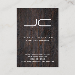 Carte De Visite Monogramme blanc en bois foncé Brown professionnel