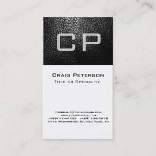 Carte de visite Monogramme blanc en cuir gris vert