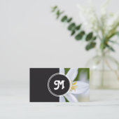 Carte De Visite Monogramme blanc fleuriste wedding planner gris (Debout devant)