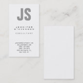 Carte de visite Monogramme blanc gris clair vertic (Devant / Derrière)