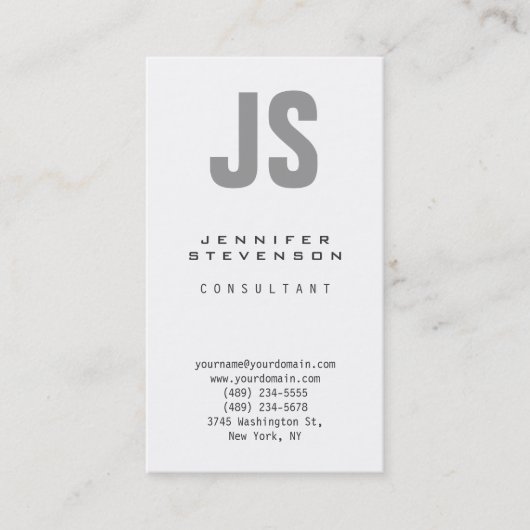 Carte de visite Monogramme blanc gris clair vertic (Devant)