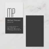 Carte de visite Monogramme blanc gris vertical (Devant / Derrière)