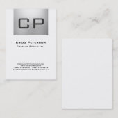 Carte de visite Monogramme blanc gris vertical (Devant / Derrière)