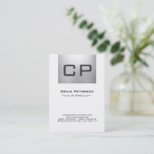 Carte de visite Monogramme blanc gris vertical (Debout devant)