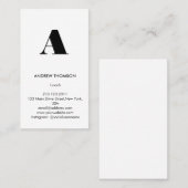 Carte De Visite Monogramme blanc massif moderne vertical (Devant / Derrière)