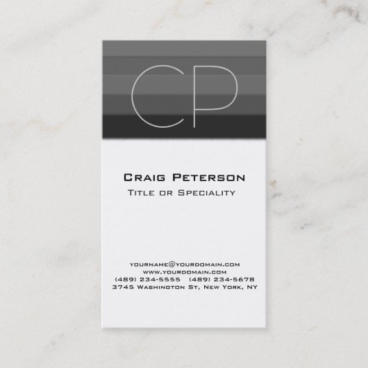 Carte de visite Monogramme blanc noir gris vertica (Devant)