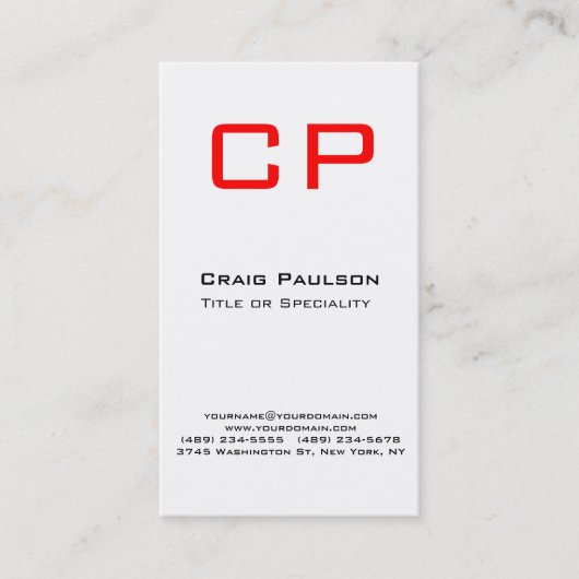 Carte de visite Monogramme blanc noir rouge vertic (Devant)