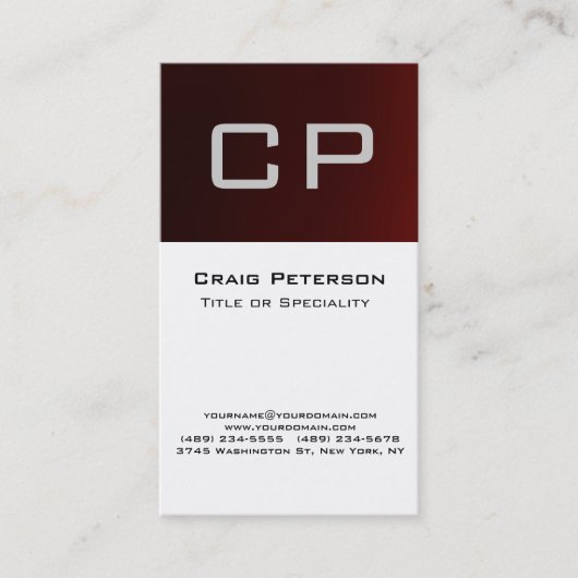 Carte de visite Monogramme blanc noir rouge vertic (Devant)