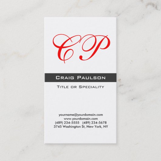 Carte de visite Monogramme blanc noir rouge vertic (Devant)