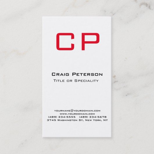 Carte de visite Monogramme blanc rouge élégant ver (Devant)