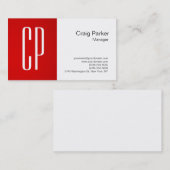 Carte De Visite Monogramme blanc rouge moderne professionnel (Devant / Derrière)