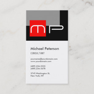 Carte de visite monogramme blanc rouge vertical gr