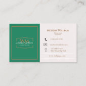 Carte De Visite Monogramme blanc vert simple (Dos)